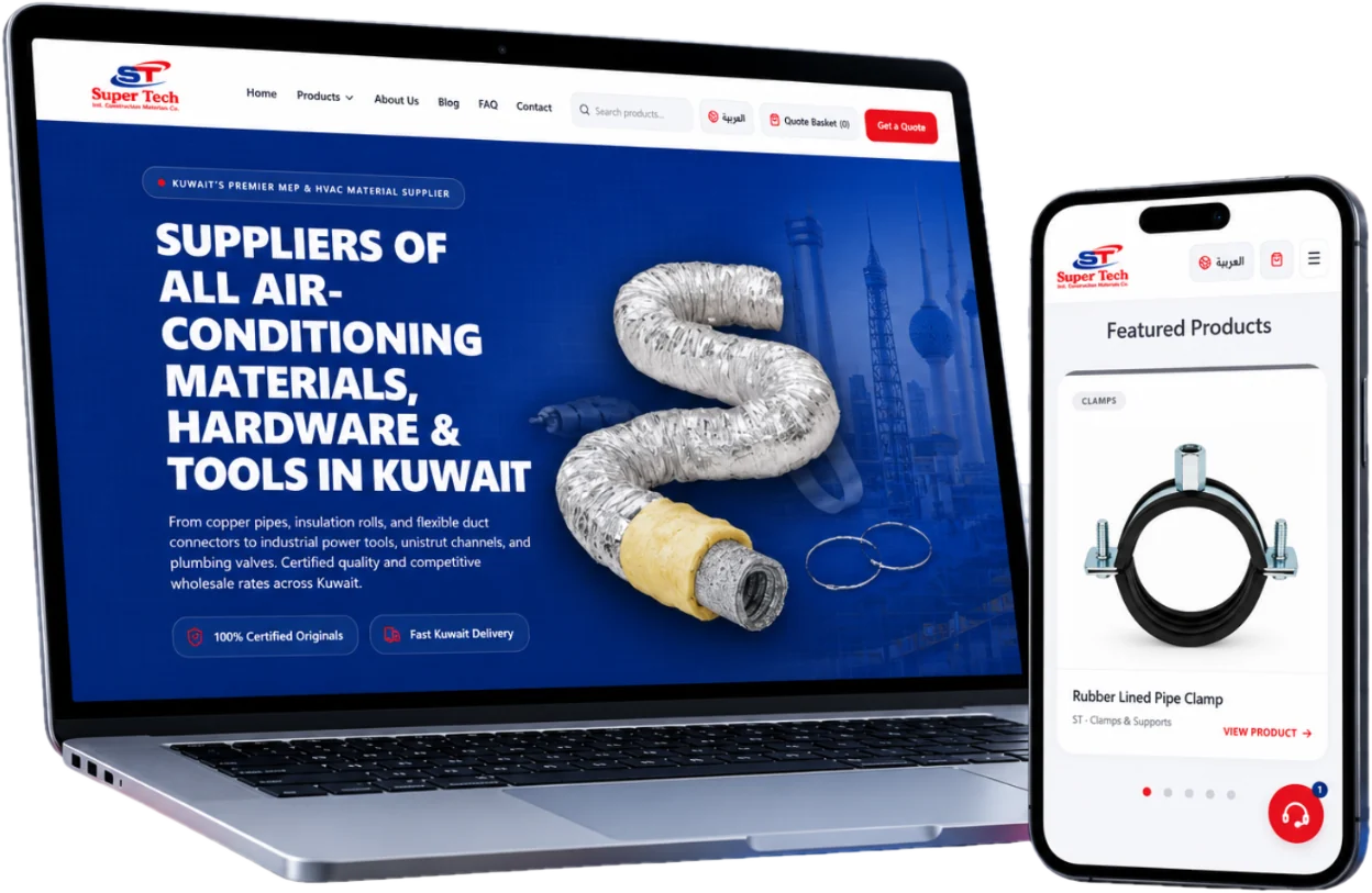 Super Tech International website on laptop and phone