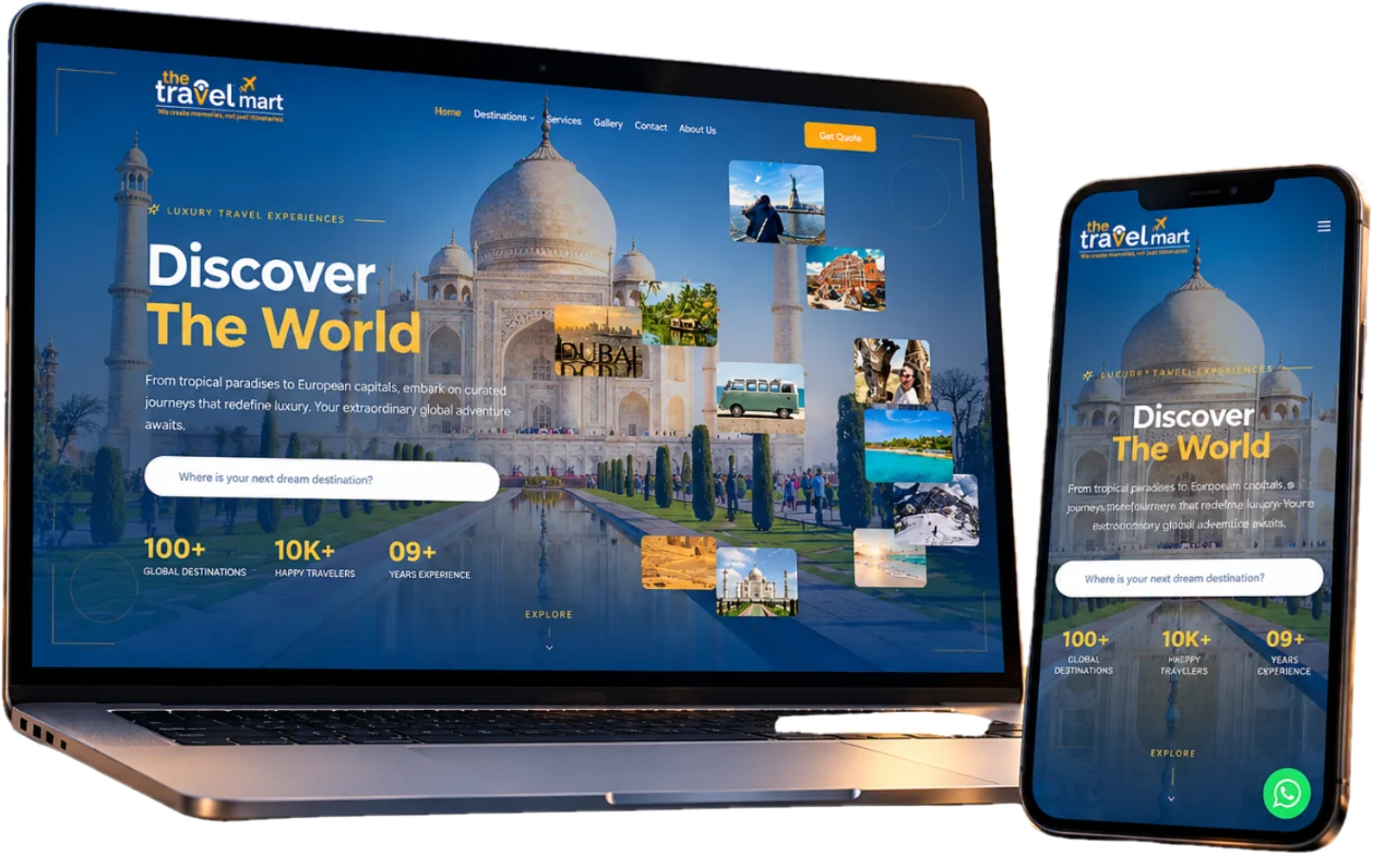 The Travel Mart Website website on laptop and phone